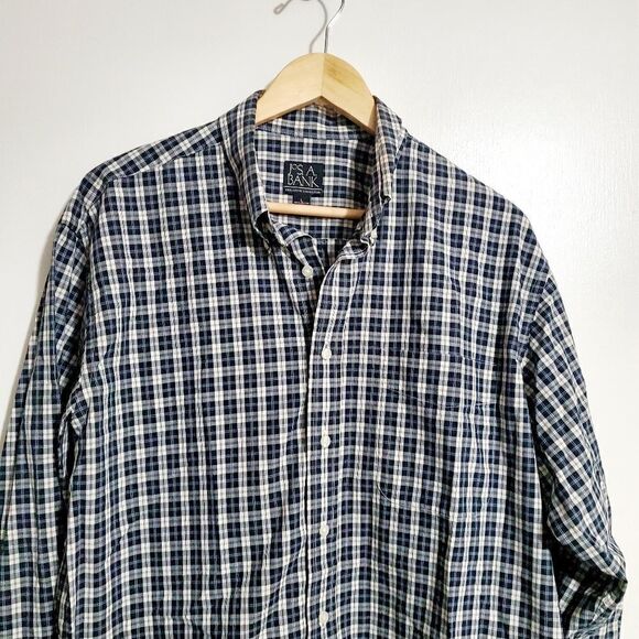 Jos. A. Bank Blue/White Plaid Button Down Shirt Size Large - Picture 4 of 10
